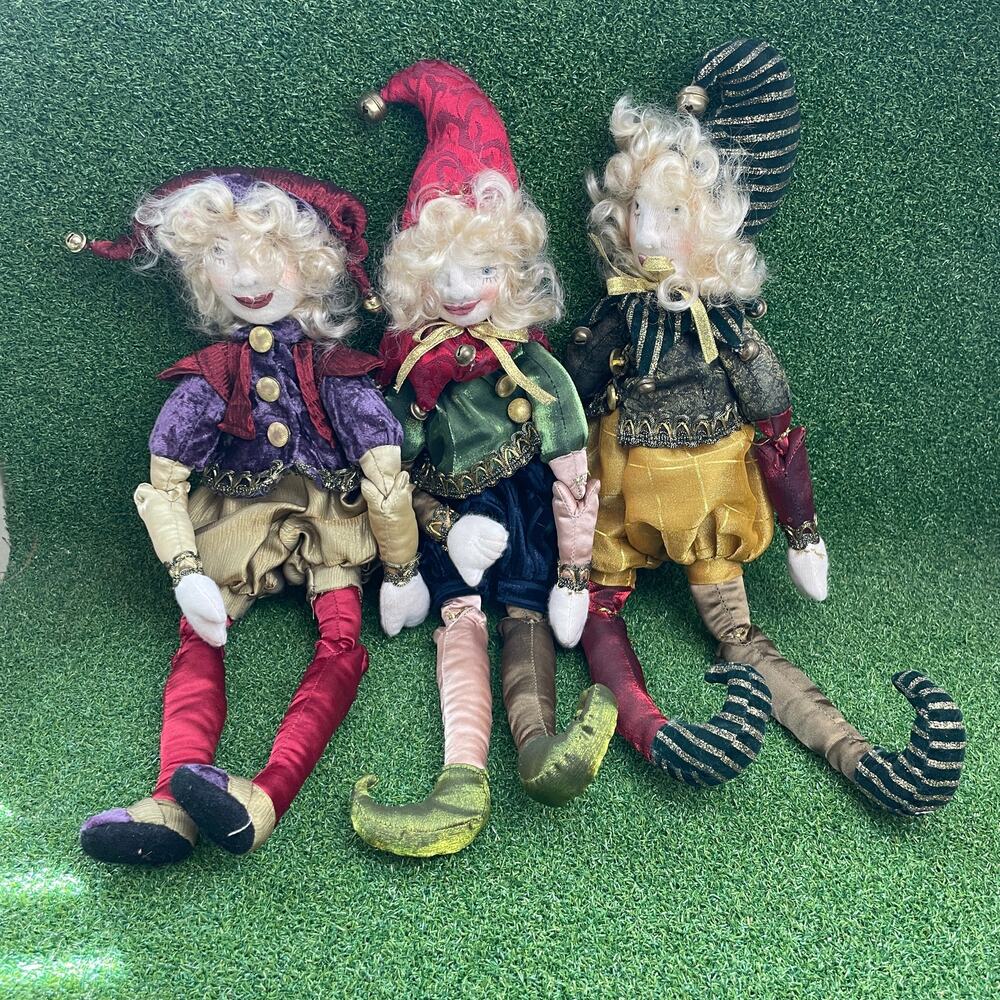 Vintage Lot of 3 Christmas Traditions Jester Marionettes Dolls 17-inch